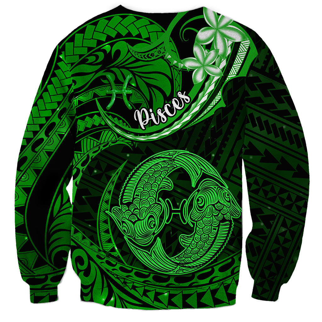 Polynesian Pride Pisces Zodiac Sweatshirt Astrological Sign Tribal Plumeria Green Galaxy - Wonder Print Shop