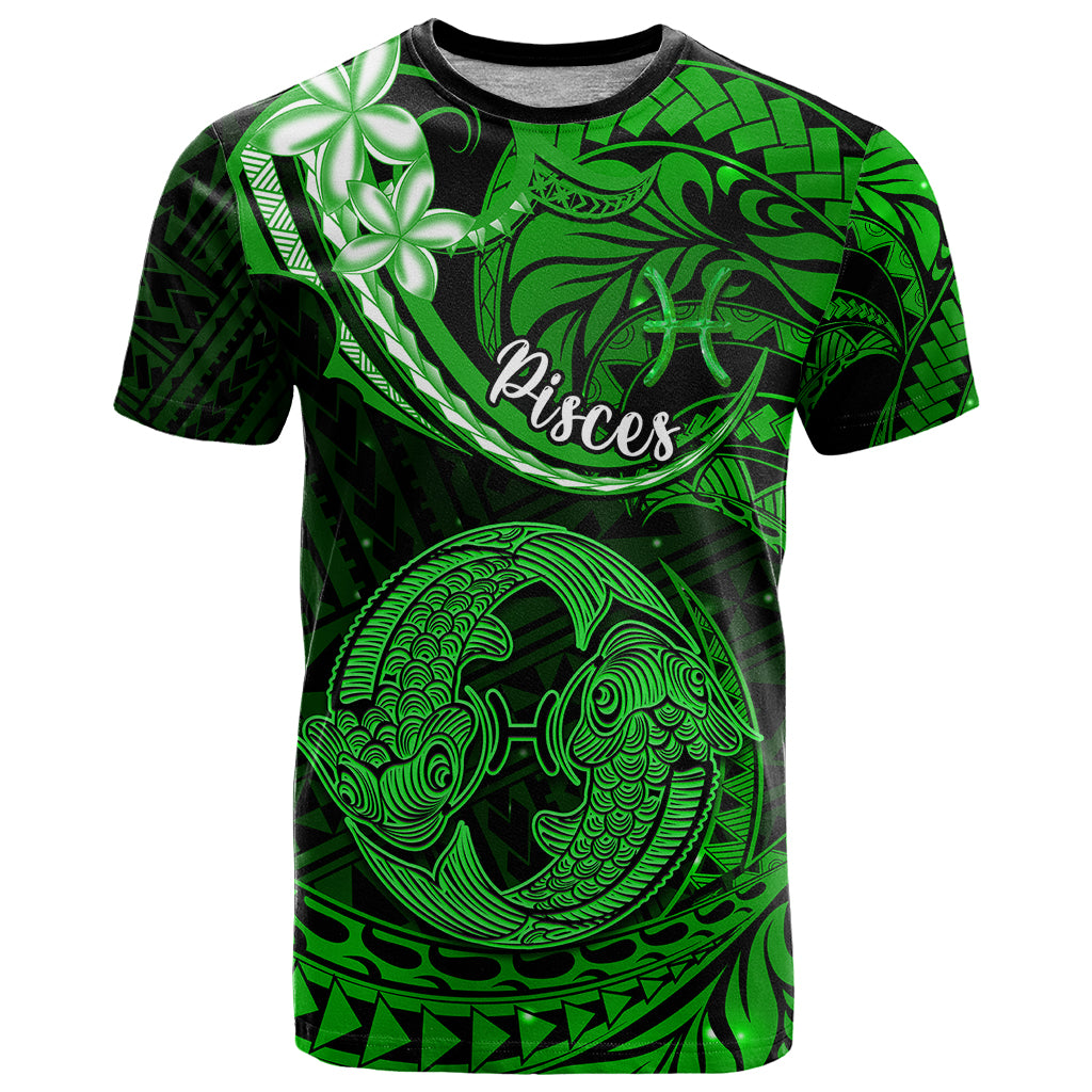 Polynesian Pride Pisces Zodiac T Shirt Astrological Sign Tribal Plumeria Green Galaxy - Wonder Print Shop