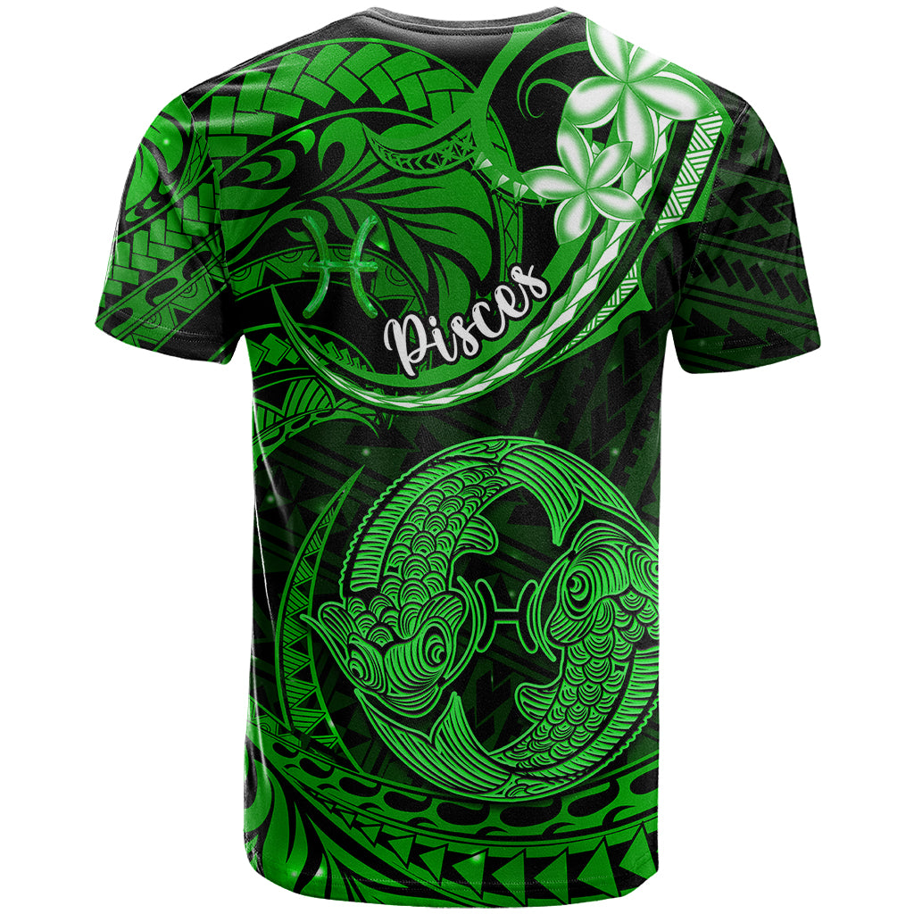 Polynesian Pride Pisces Zodiac T Shirt Astrological Sign Tribal Plumeria Green Galaxy - Wonder Print Shop
