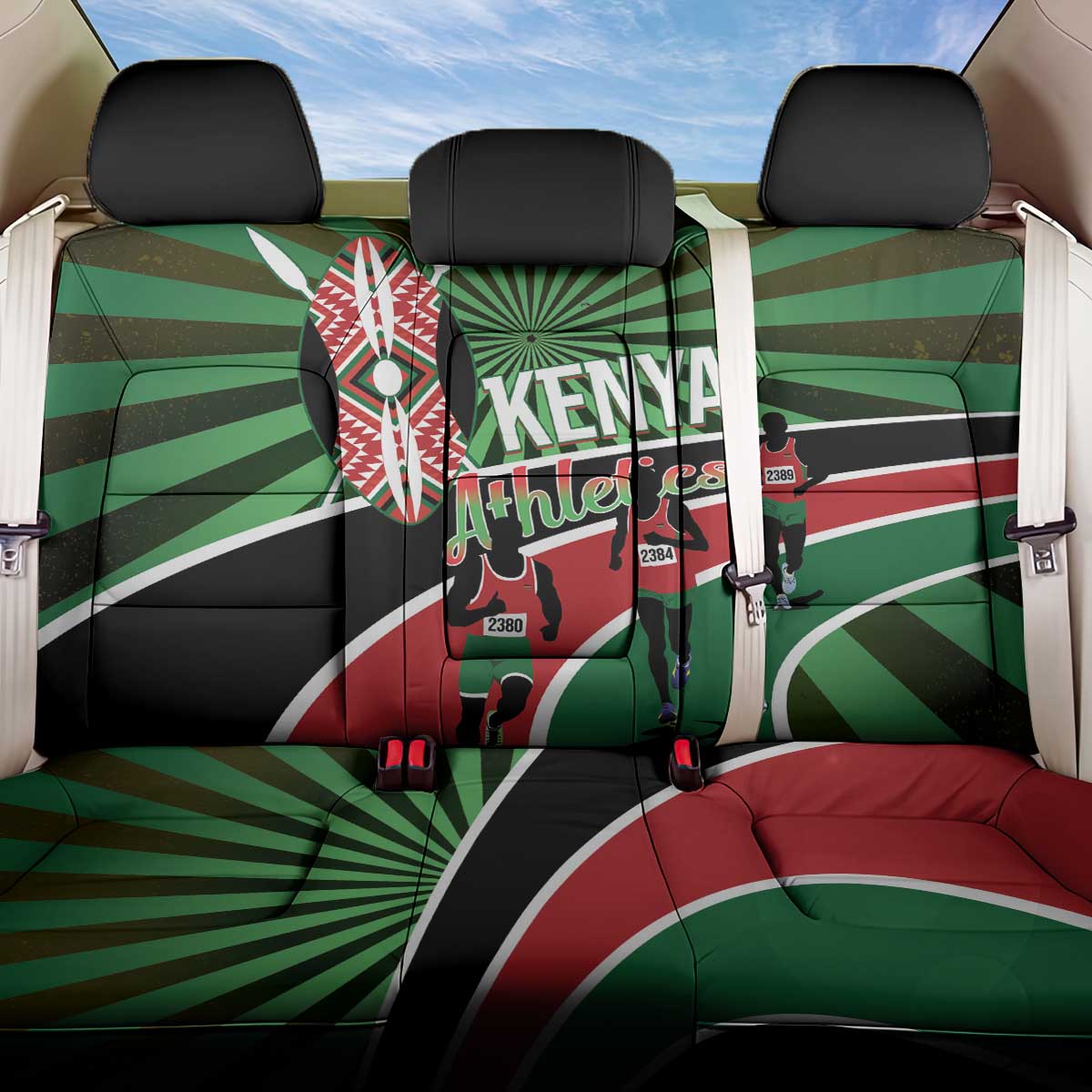 Athletics Kenya Back Car Seat Cover Maasai Shield Running Way - Wonder Print Shop