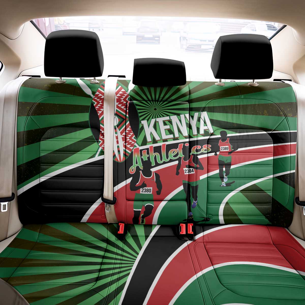 Athletics Kenya Back Car Seat Cover Maasai Shield Running Way - Wonder Print Shop