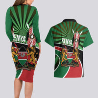 Athletics Kenya Couples Matching Long Sleeve Bodycon Dress and Hawaiian Shirt Maasai Shield Running Way - Wonder Print Shop