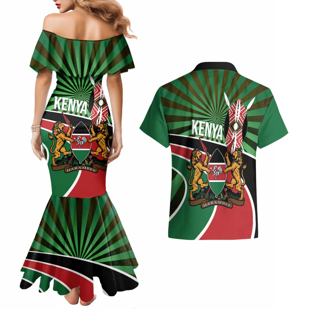 Athletics Kenya Couples Matching Mermaid Dress and Hawaiian Shirt Maasai Shield Running Way - Wonder Print Shop