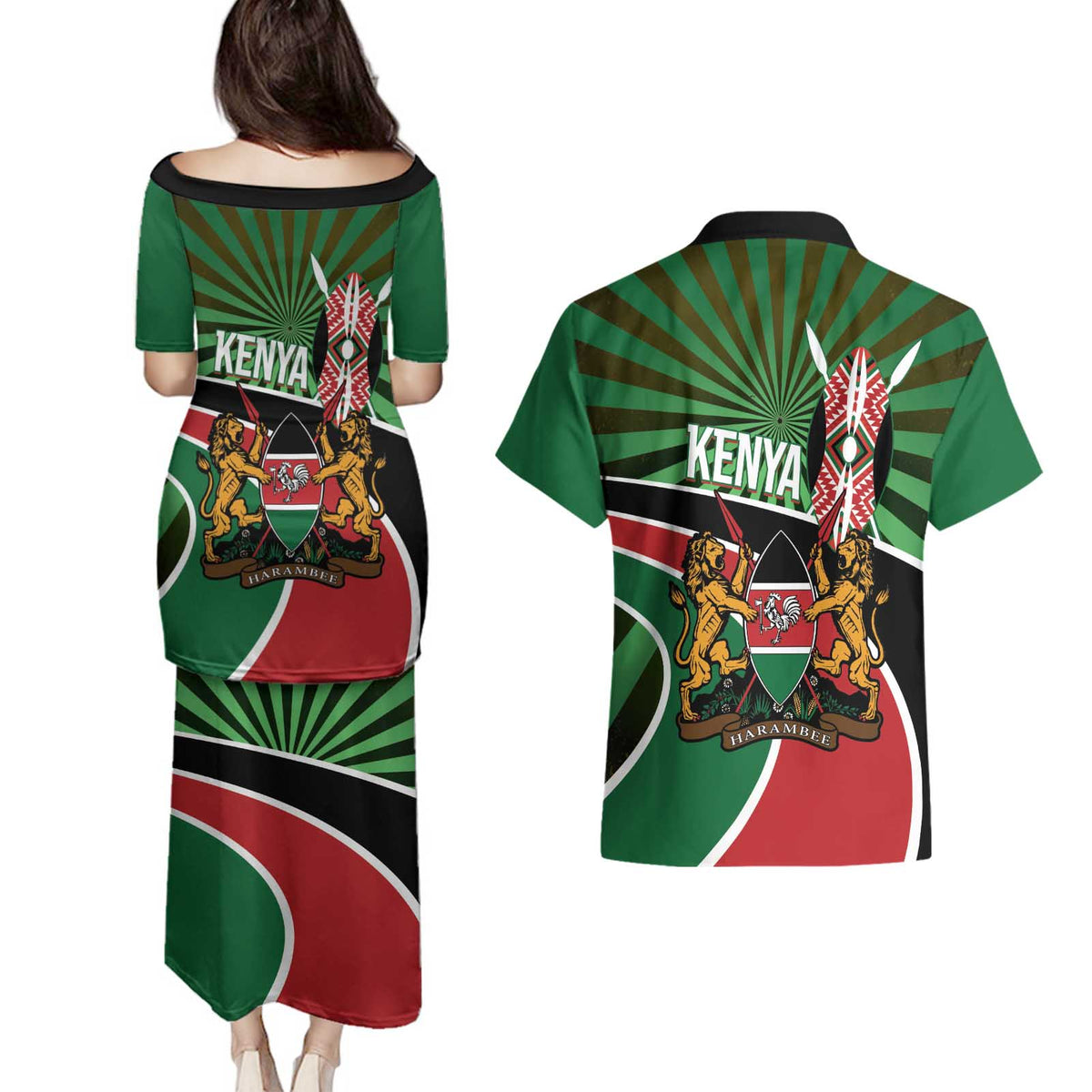Athletics Kenya Couples Matching Puletasi and Hawaiian Shirt Maasai Shield Running Way - Wonder Print Shop
