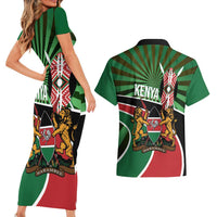 Athletics Kenya Couples Matching Short Sleeve Bodycon Dress and Hawaiian Shirt Maasai Shield Running Way - Wonder Print Shop