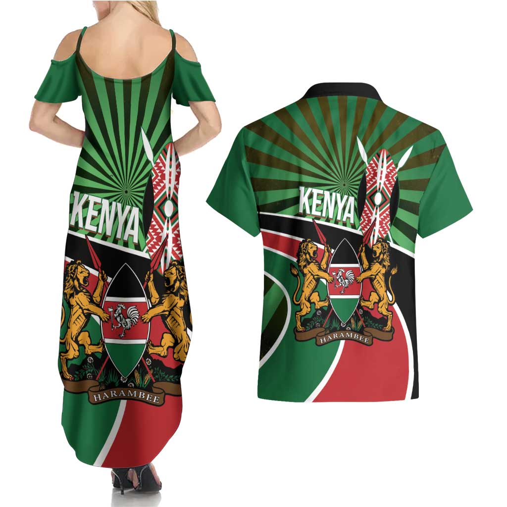 Athletics Kenya Couples Matching Summer Maxi Dress and Hawaiian Shirt Maasai Shield Running Way - Wonder Print Shop