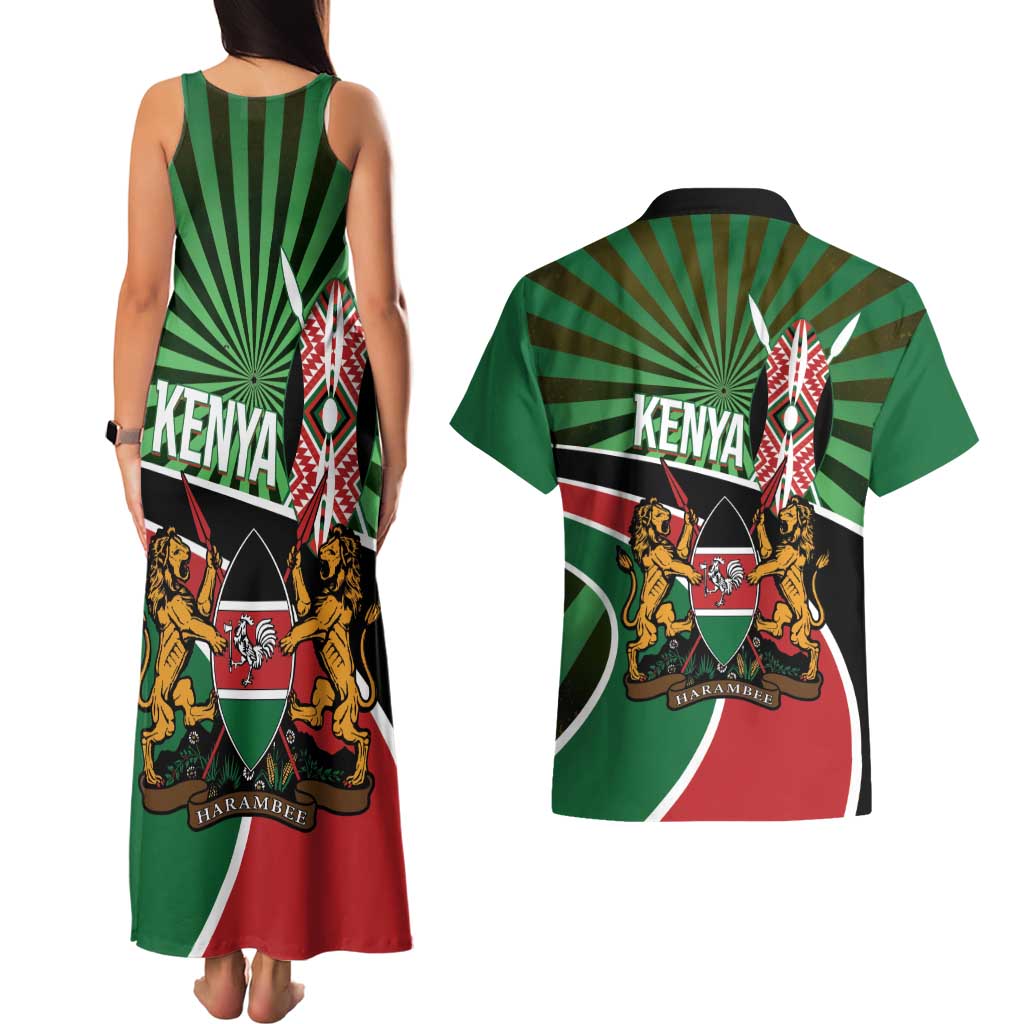 Athletics Kenya Couples Matching Tank Maxi Dress and Hawaiian Shirt Maasai Shield Running Way - Wonder Print Shop