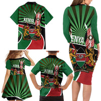 Athletics Kenya Family Matching Long Sleeve Bodycon Dress and Hawaiian Shirt Maasai Shield Running Way - Wonder Print Shop