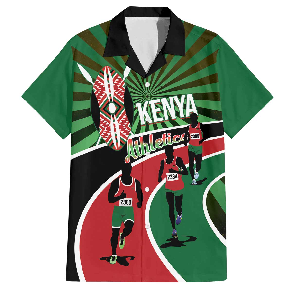 Athletics Kenya Family Matching Off The Shoulder Long Sleeve Dress and Hawaiian Shirt Maasai Shield Running Way - Wonder Print Shop