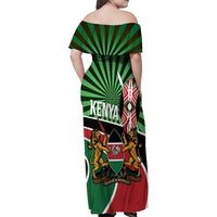 Athletics Kenya Family Matching Off Shoulder Maxi Dress and Hawaiian Shirt Maasai Shield Running Way - Wonder Print Shop