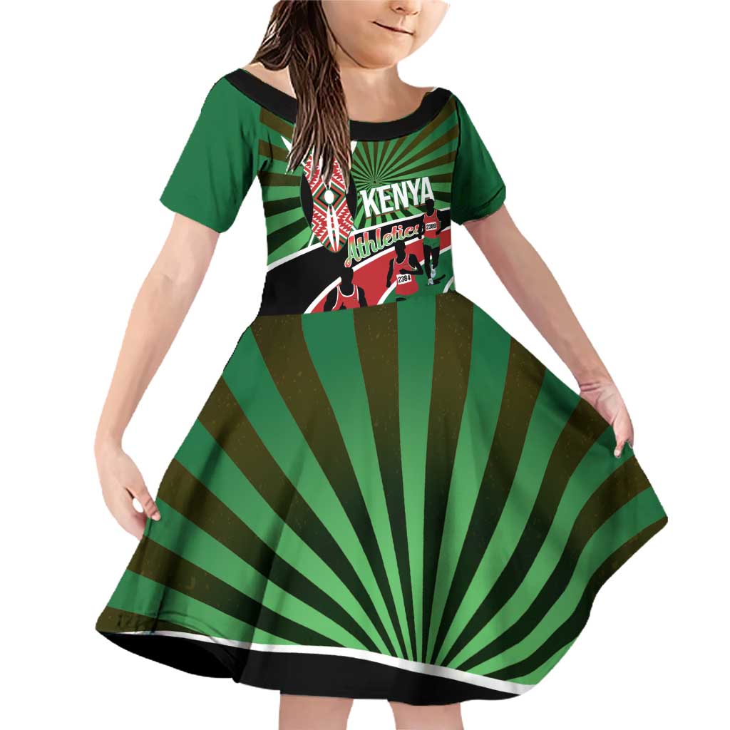 Athletics Kenya Family Matching Off Shoulder Short Dress and Hawaiian Shirt Maasai Shield Running Way - Wonder Print Shop
