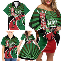 Athletics Kenya Family Matching Off Shoulder Short Dress and Hawaiian Shirt Maasai Shield Running Way - Wonder Print Shop