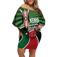 Athletics Kenya Family Matching Off Shoulder Short Dress and Hawaiian Shirt Maasai Shield Running Way - Wonder Print Shop