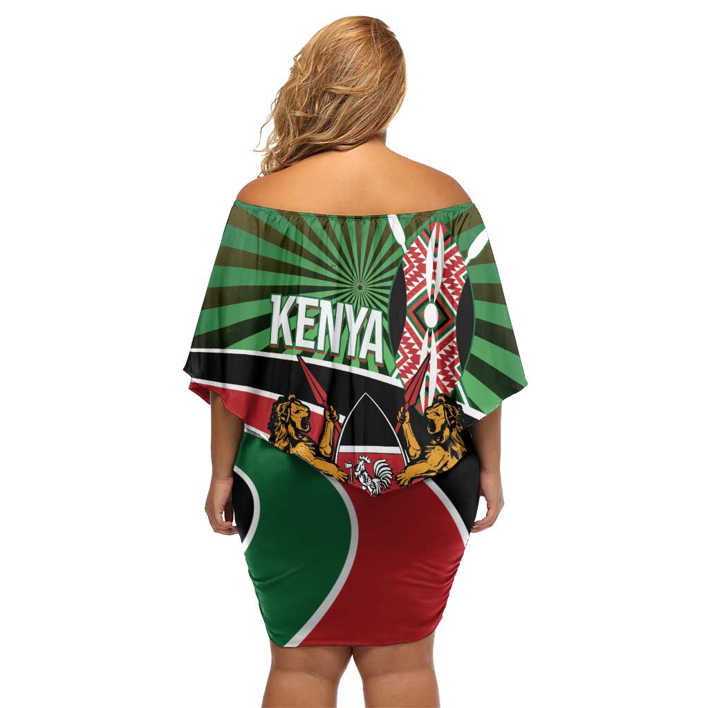 Athletics Kenya Family Matching Off Shoulder Short Dress and Hawaiian Shirt Maasai Shield Running Way - Wonder Print Shop