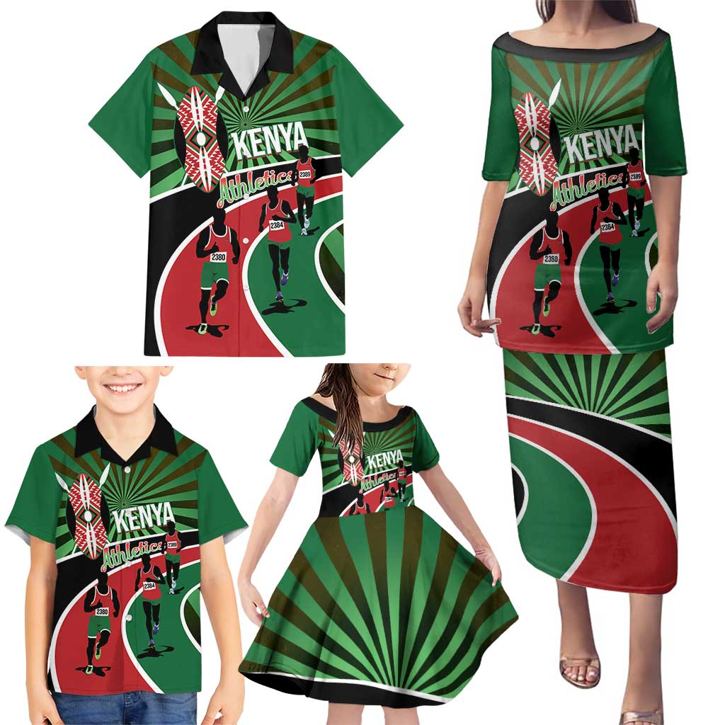 Athletics Kenya Family Matching Puletasi and Hawaiian Shirt Maasai Shield Running Way - Wonder Print Shop