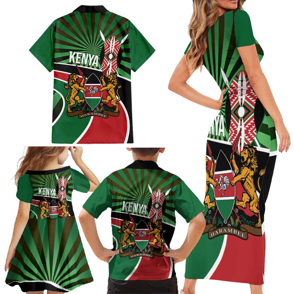 Athletics Kenya Family Matching Short Sleeve Bodycon Dress and Hawaiian Shirt Maasai Shield Running Way - Wonder Print Shop