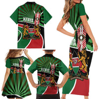 Athletics Kenya Family Matching Short Sleeve Bodycon Dress and Hawaiian Shirt Maasai Shield Running Way - Wonder Print Shop