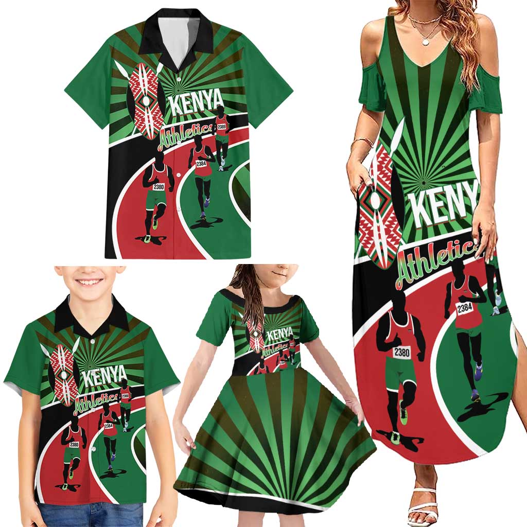 Athletics Kenya Family Matching Summer Maxi Dress and Hawaiian Shirt Maasai Shield Running Way - Wonder Print Shop