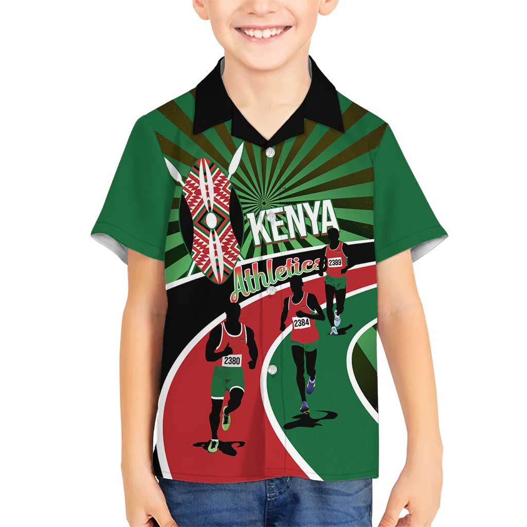 Athletics Kenya Family Matching Summer Maxi Dress and Hawaiian Shirt Maasai Shield Running Way - Wonder Print Shop