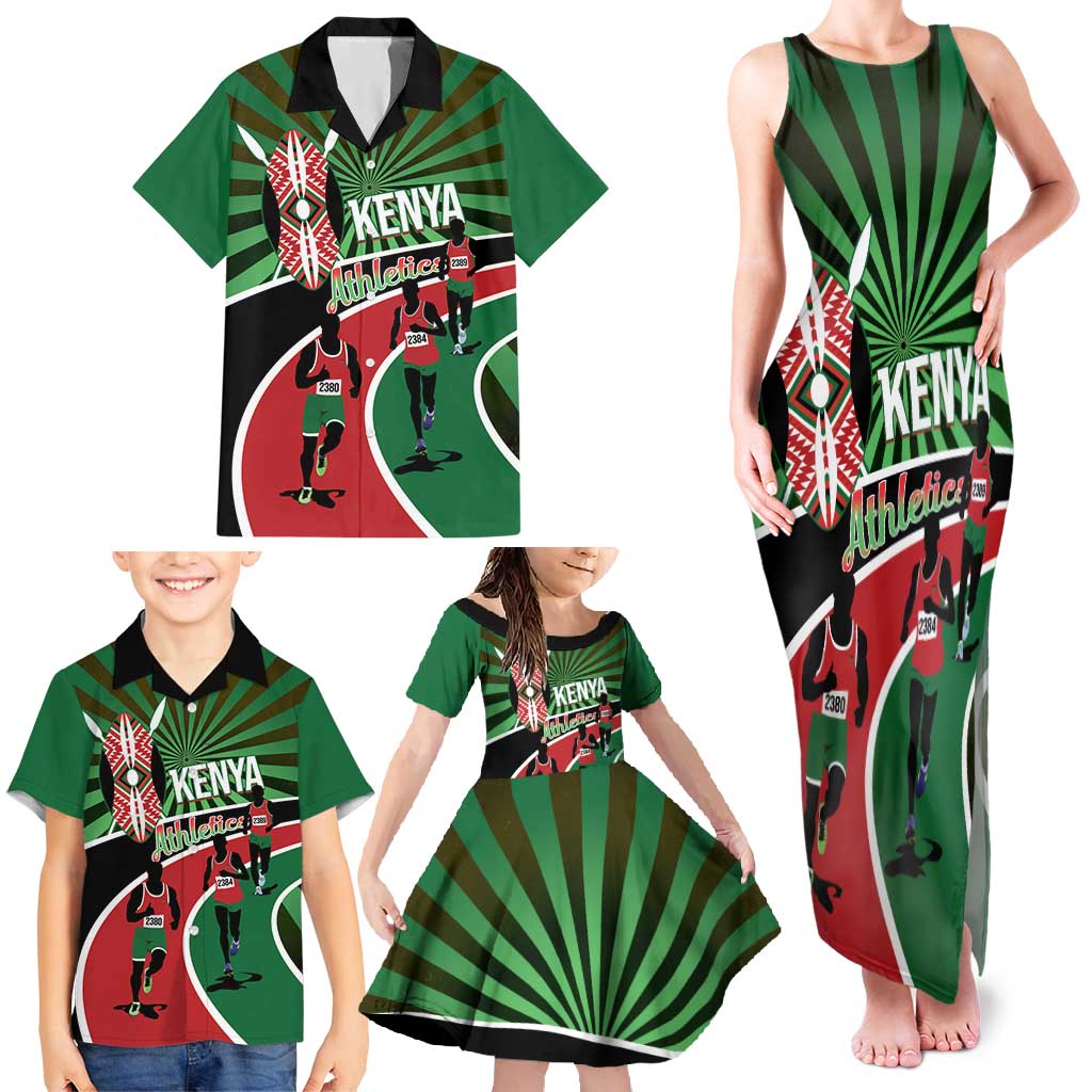 Athletics Kenya Family Matching Tank Maxi Dress and Hawaiian Shirt Maasai Shield Running Way - Wonder Print Shop
