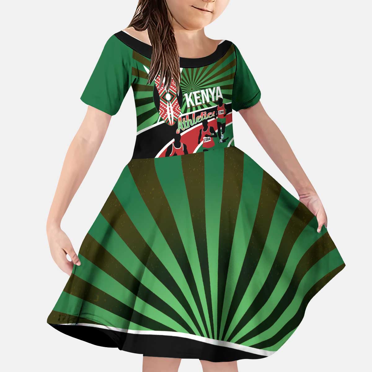 Athletics Kenya Kid Short Sleeve Dress Maasai Shield Running Way - Wonder Print Shop