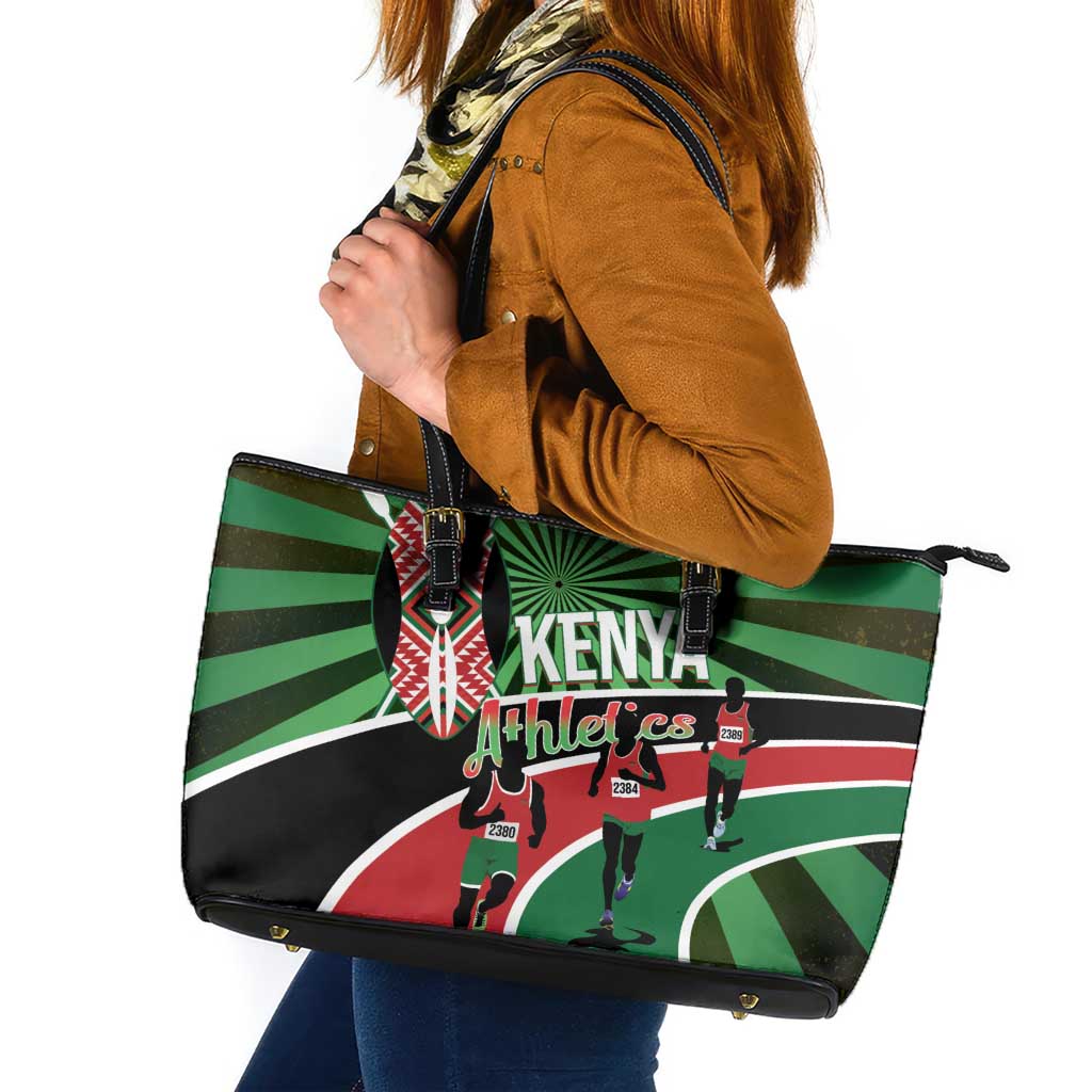 Athletics Kenya Leather Tote Bag Maasai Shield Running Way - Wonder Print Shop