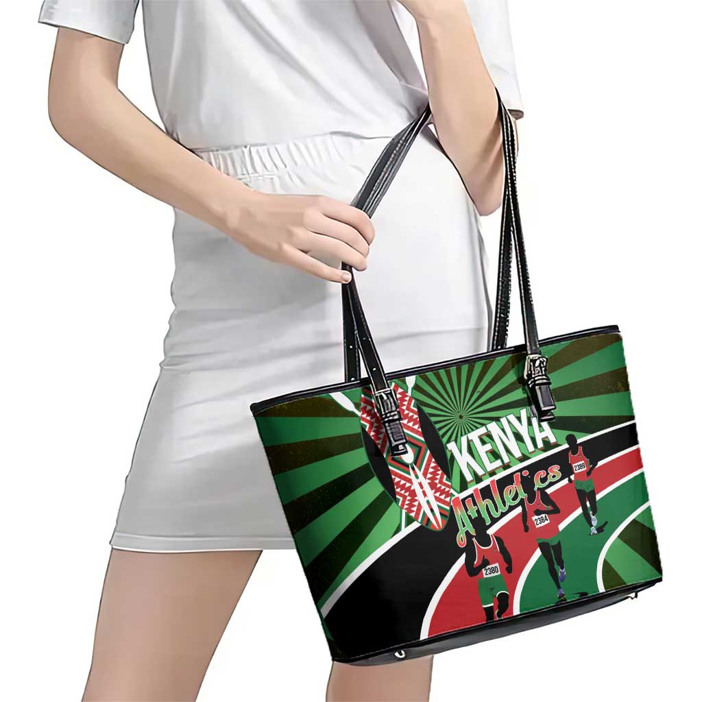 Athletics Kenya Leather Tote Bag Maasai Shield Running Way - Wonder Print Shop