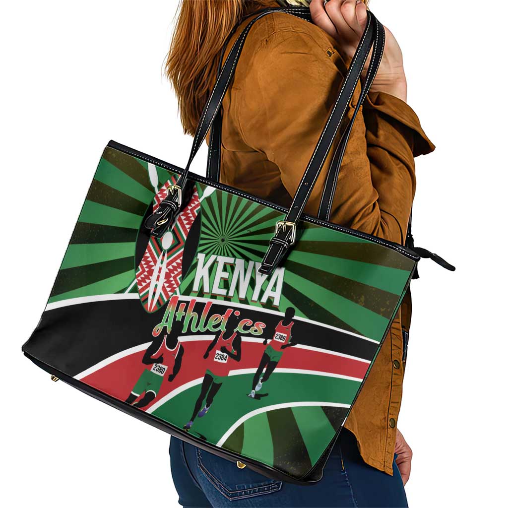 Athletics Kenya Leather Tote Bag Maasai Shield Running Way - Wonder Print Shop