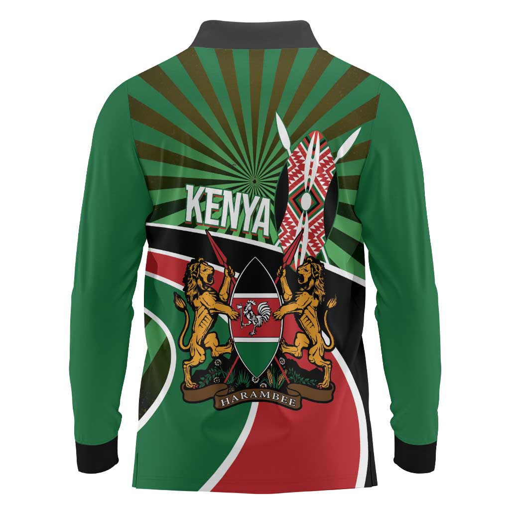 Athletics Kenya Long Sleeve Polo Shirt Maasai Shield Running Way - Wonder Print Shop