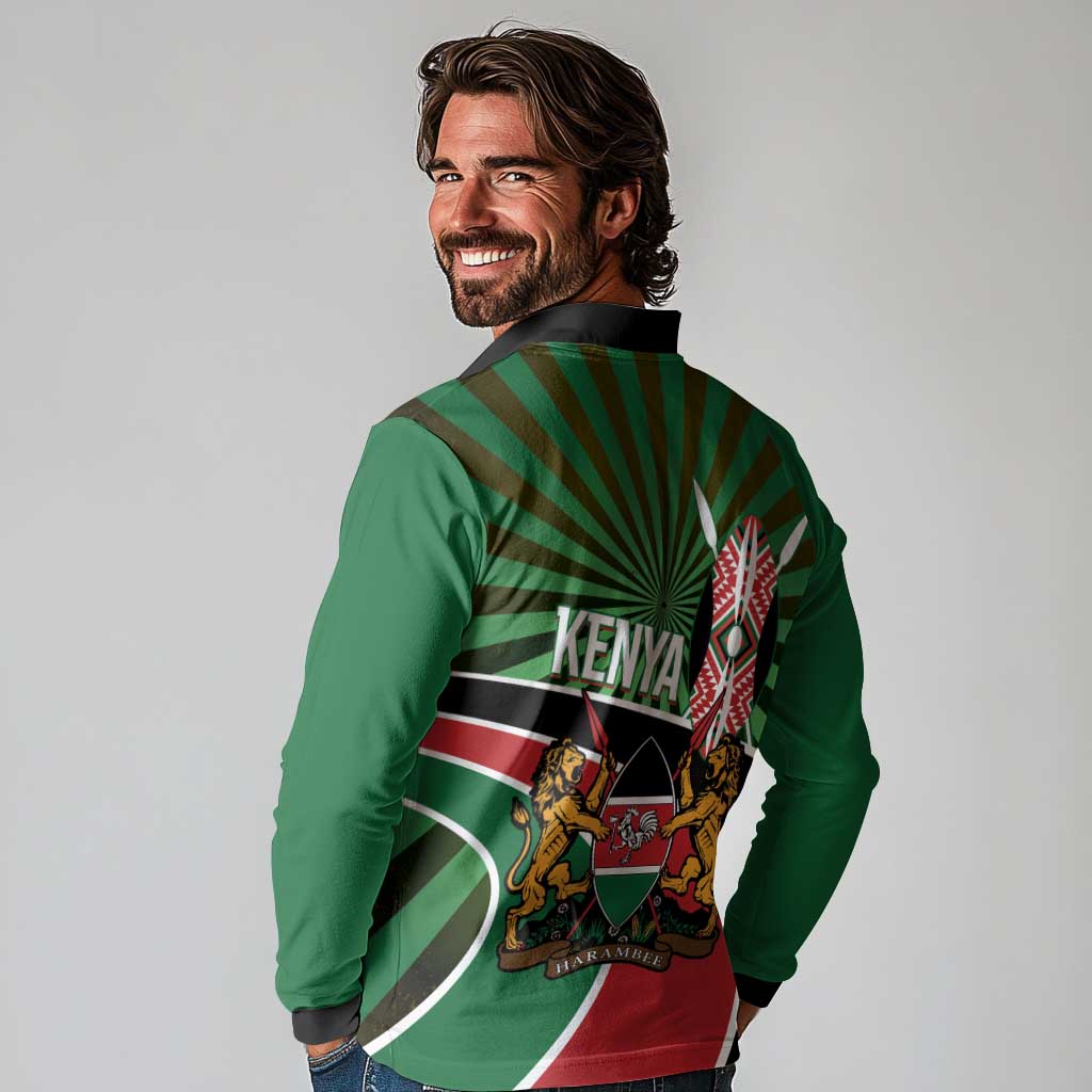 Athletics Kenya Long Sleeve Polo Shirt Maasai Shield Running Way - Wonder Print Shop