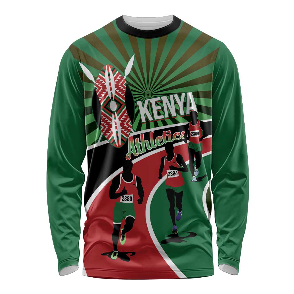 Athletics Kenya Long Sleeve Shirt Maasai Shield Running Way - Wonder Print Shop