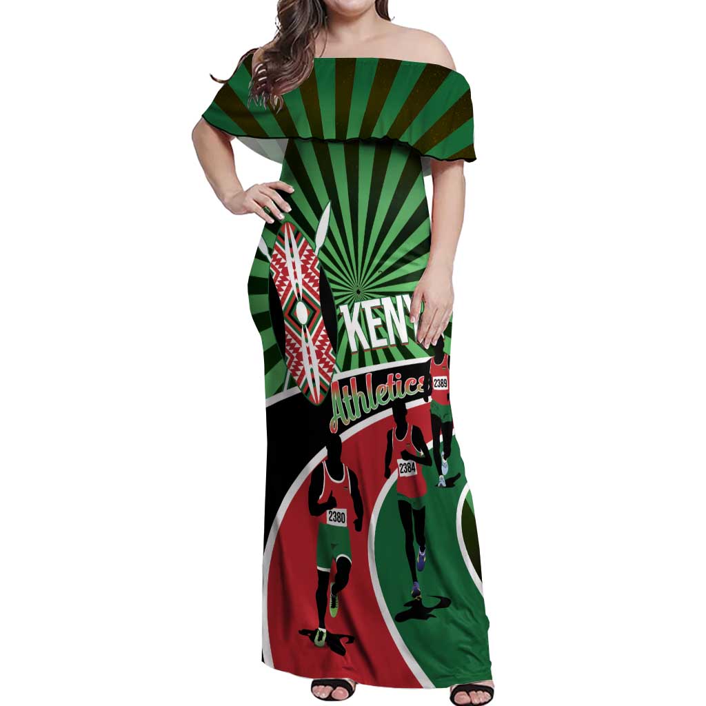 Athletics Kenya Off Shoulder Maxi Dress Maasai Shield Running Way - Wonder Print Shop