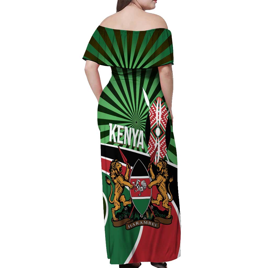 Athletics Kenya Off Shoulder Maxi Dress Maasai Shield Running Way - Wonder Print Shop