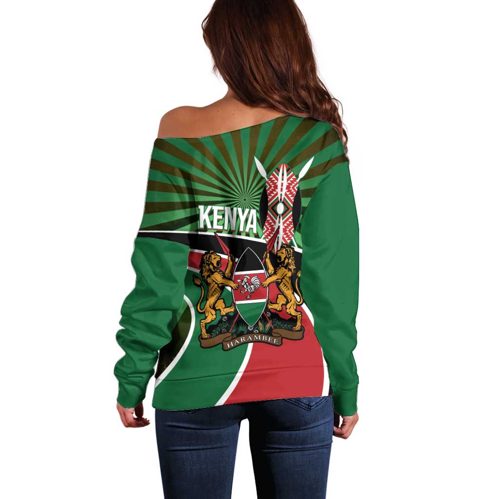 Athletics Kenya Off Shoulder Sweater Maasai Shield Running Way - Wonder Print Shop