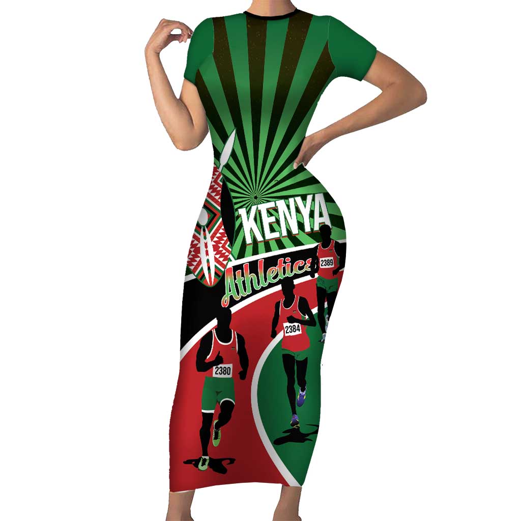 Athletics Kenya Short Sleeve Bodycon Dress Maasai Shield Running Way - Wonder Print Shop