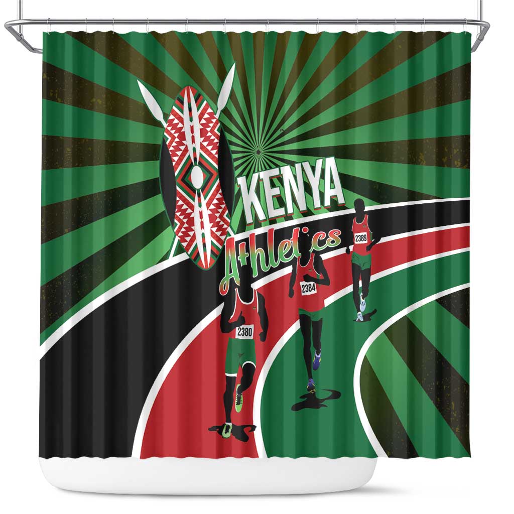 Athletics Kenya Shower Curtain Maasai Shield Running Way - Wonder Print Shop