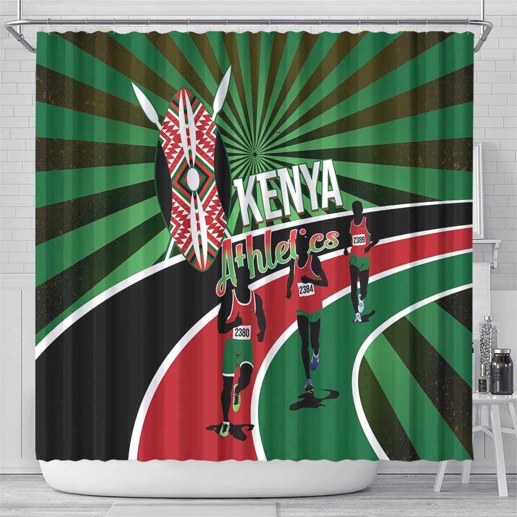 Athletics Kenya Shower Curtain Maasai Shield Running Way - Wonder Print Shop