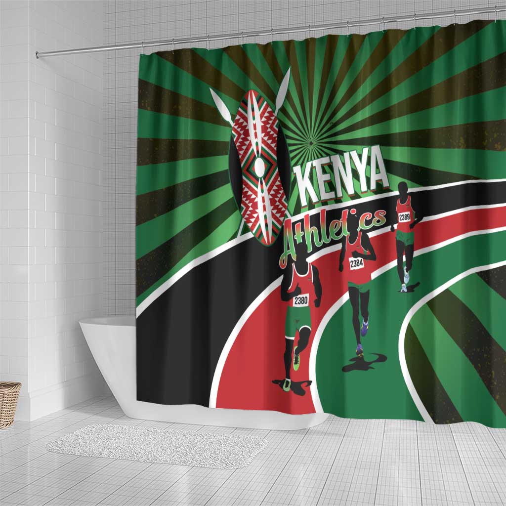 Athletics Kenya Shower Curtain Maasai Shield Running Way - Wonder Print Shop
