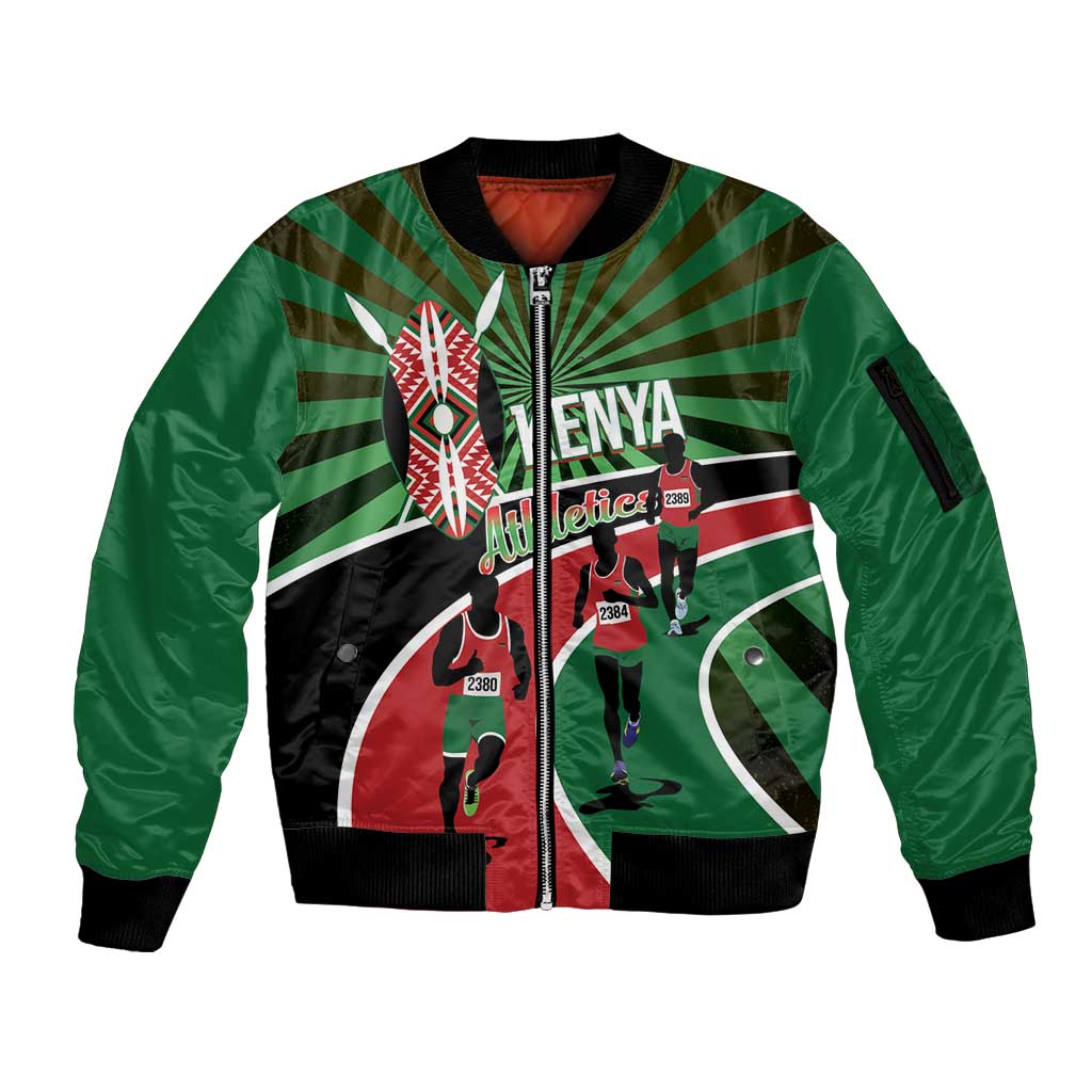 Athletics Kenya Sleeve Zip Bomber Jacket Maasai Shield Running Way - Wonder Print Shop