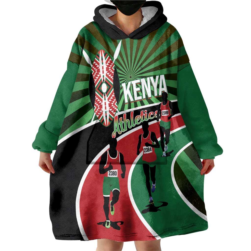 Athletics Kenya Wearable Blanket Hoodie Maasai Shield Running Way - Wonder Print Shop