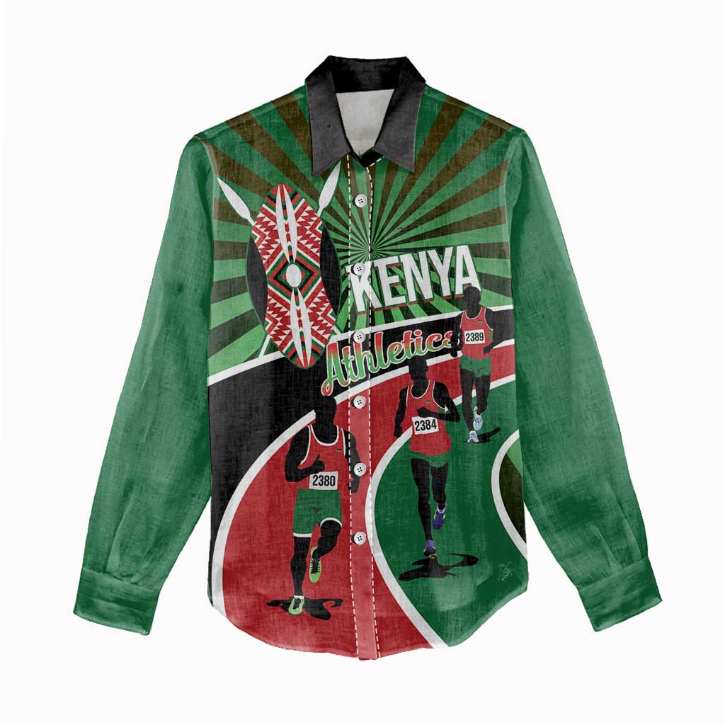 Athletics Kenya Women Casual Shirt Maasai Shield Running Way - Wonder Print Shop