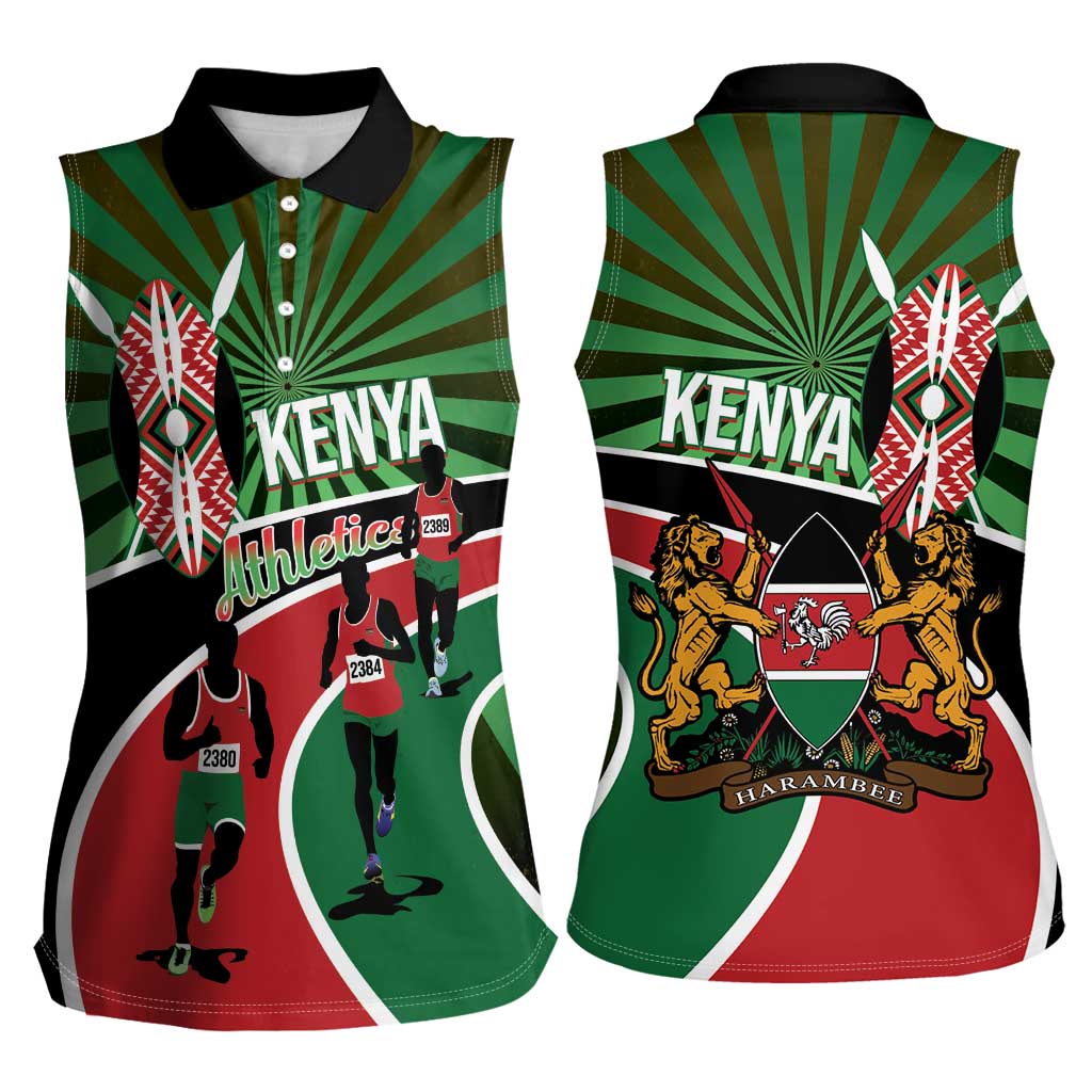 Athletics Kenya Women Sleeveless Polo Shirt Maasai Shield Running Way - Wonder Print Shop
