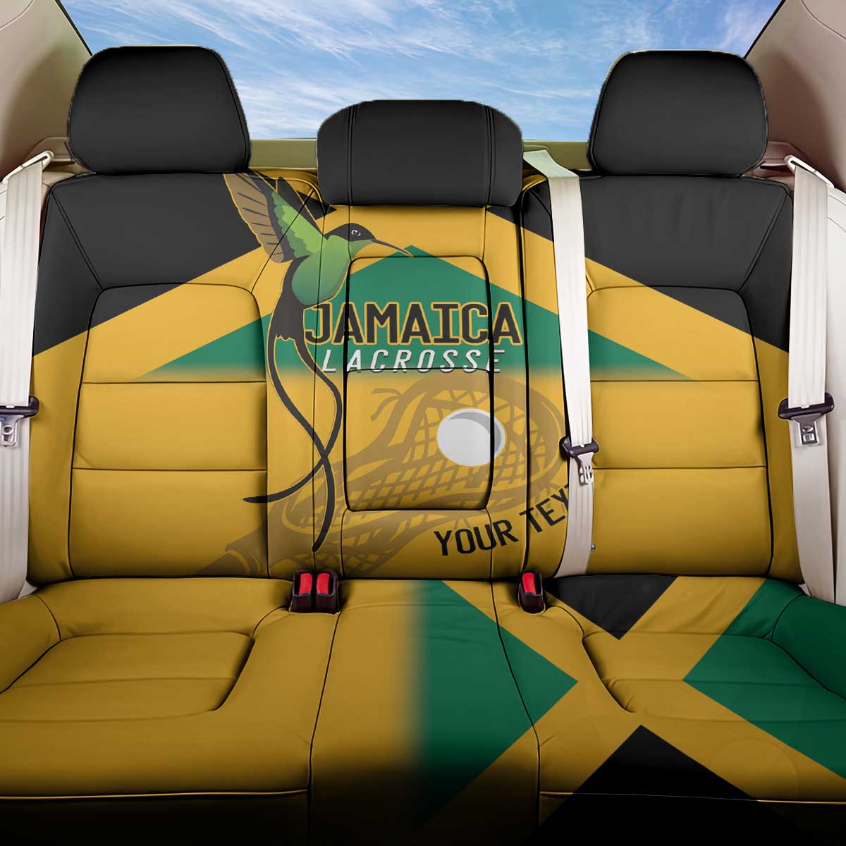 Custom Jamaica Lacrosse Back Car Seat Cover Streamertail Hummingbird With Flag - Wonder Print Shop
