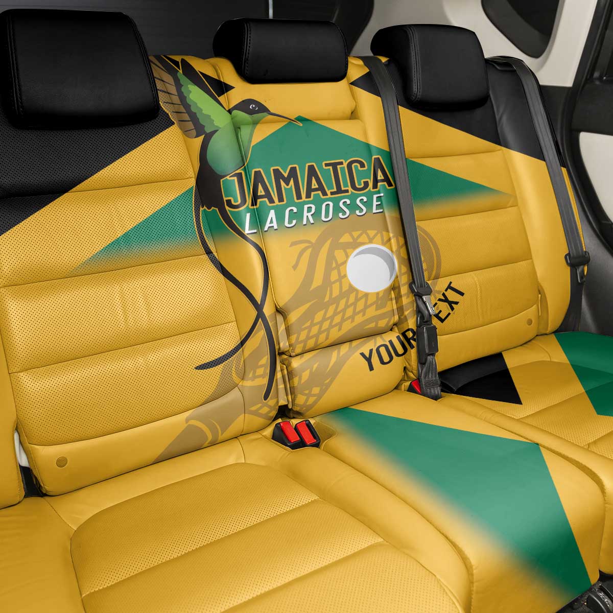 Custom Jamaica Lacrosse Back Car Seat Cover Streamertail Hummingbird With Flag - Wonder Print Shop