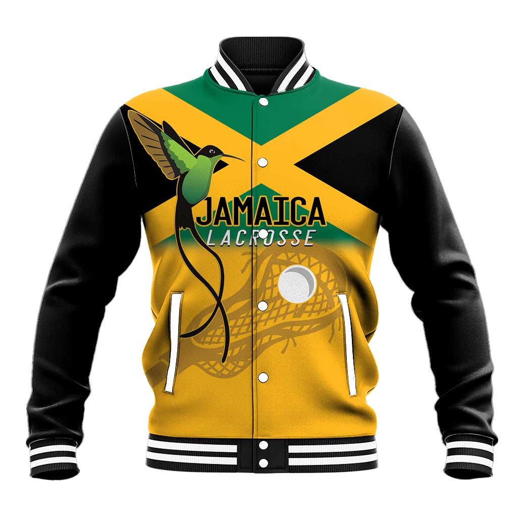 Custom Jamaica Lacrosse Baseball Jacket Streamertail Hummingbird With Flag - Wonder Print Shop