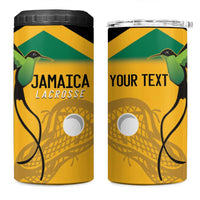 Custom Jamaica Lacrosse 4 in 1 Can Cooler Tumbler Streamertail Hummingbird With Flag - Wonder Print Shop