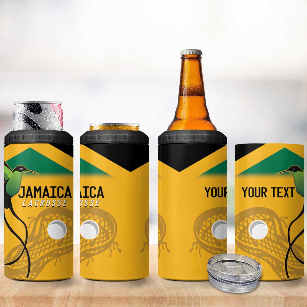 Custom Jamaica Lacrosse 4 in 1 Can Cooler Tumbler Streamertail Hummingbird With Flag - Wonder Print Shop