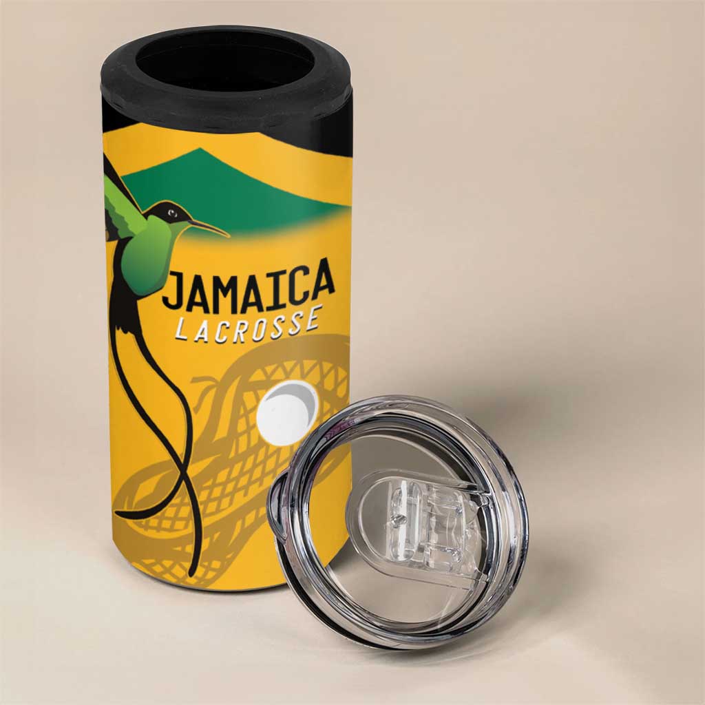 Custom Jamaica Lacrosse 4 in 1 Can Cooler Tumbler Streamertail Hummingbird With Flag - Wonder Print Shop
