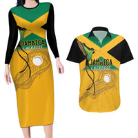 Custom Jamaica Lacrosse Couples Matching Long Sleeve Bodycon Dress and Hawaiian Shirt Streamertail Hummingbird With Flag - Wonder Print Shop