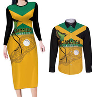 Custom Jamaica Lacrosse Couples Matching Long Sleeve Bodycon Dress and Long Sleeve Button Shirt Streamertail Hummingbird With Flag - Wonder Print Shop